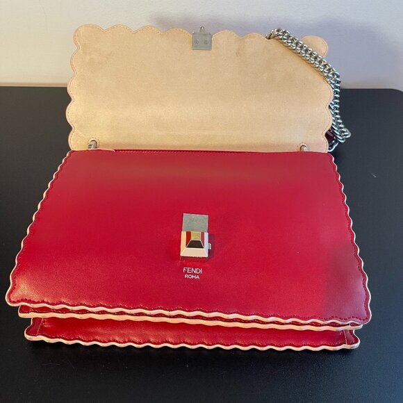 FENDI Vitello Liberty Scalloped Studded Kan I Shoulder Bag in Fragola - Preowned - Picture 4 of 14